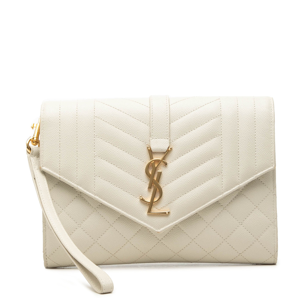 Pre-Loved Saint Laurent Grain De Poudre Triquilt Monogram Envelope Clutch